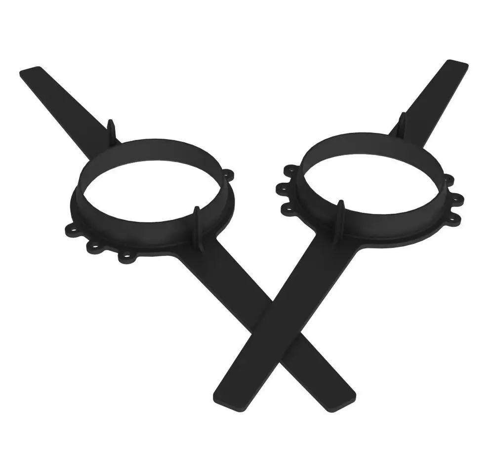 Zwei schwarze Abstandhalter von Remeha, mit runden Öffnungen und seitlichen Halterungen, zur Anwendung in Installationen oder für Verbindungselemente.